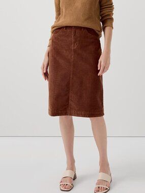 NWT Pact Women's Size Small Brown Corduroy Organic Cotton Knee Length Skirt